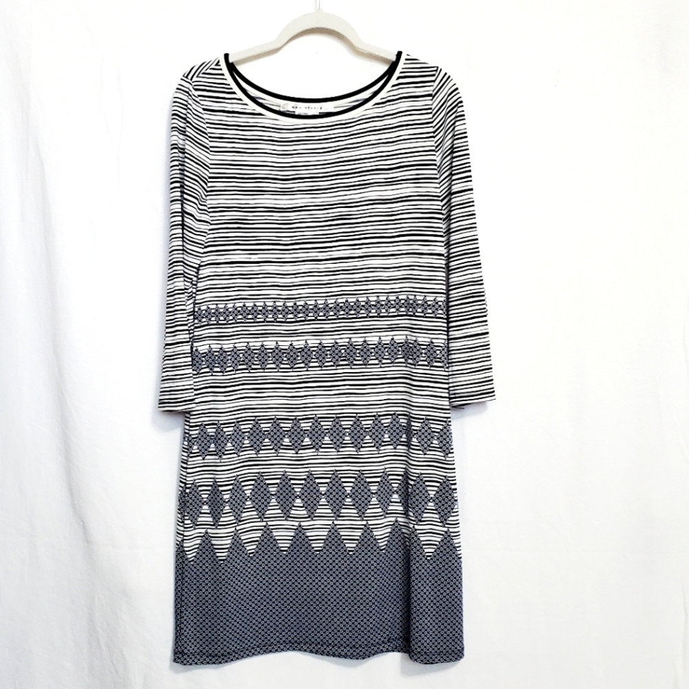 Max Study Navy Multi Stripe Pattern Shift Dress - image 1